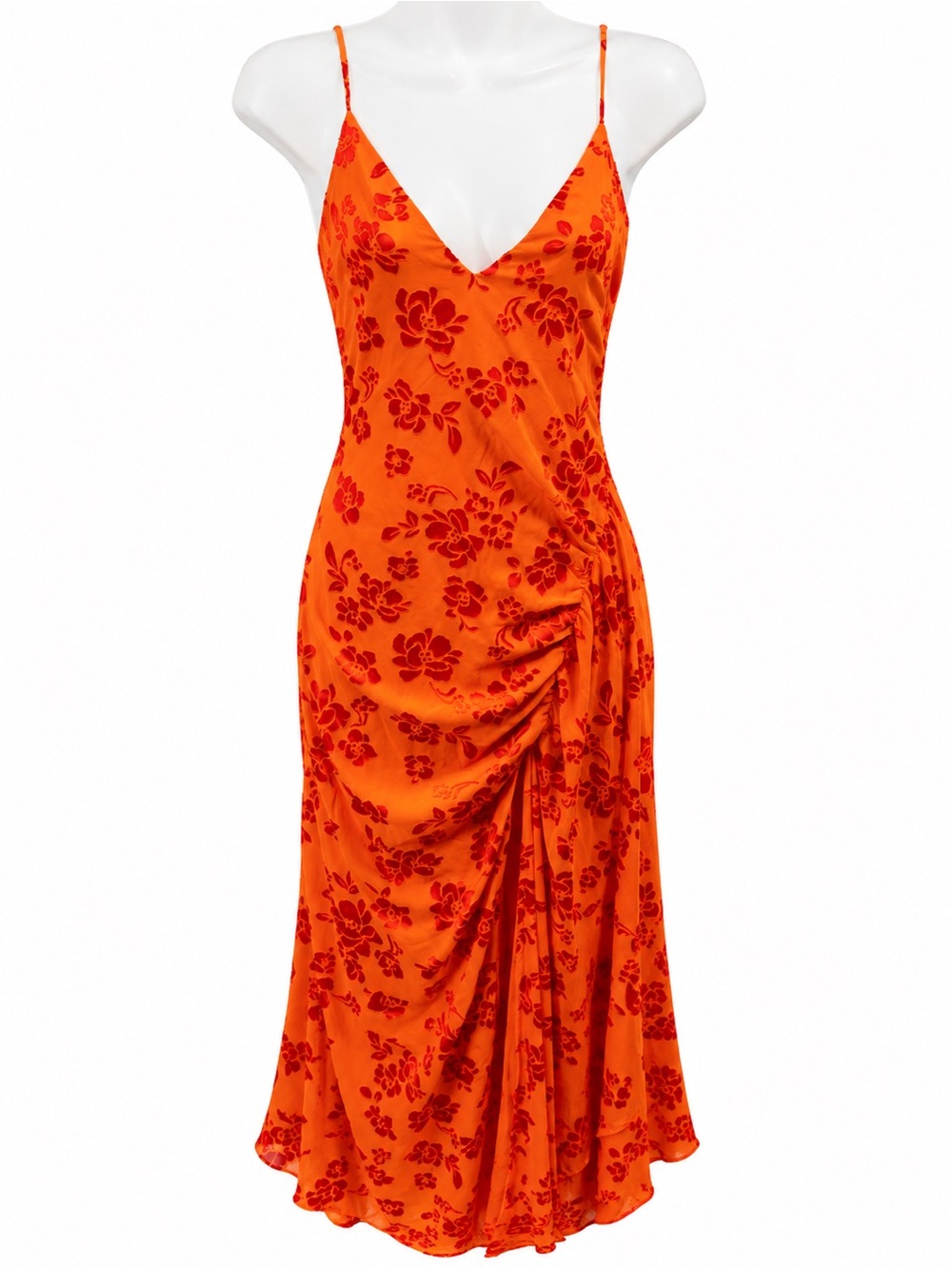 NBD Orange Floral Slip Dress with Red Print